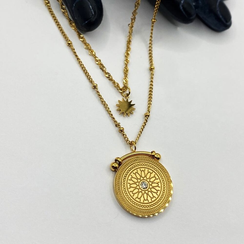 NEW Gold Sunburst Double Layered Necklace